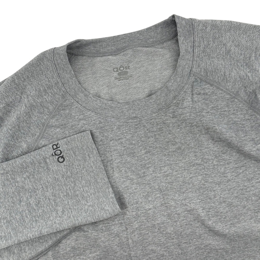 QOR Mens Long‎ Sleeve Crew Neck Athletic Training Shirt Gray XL Vented